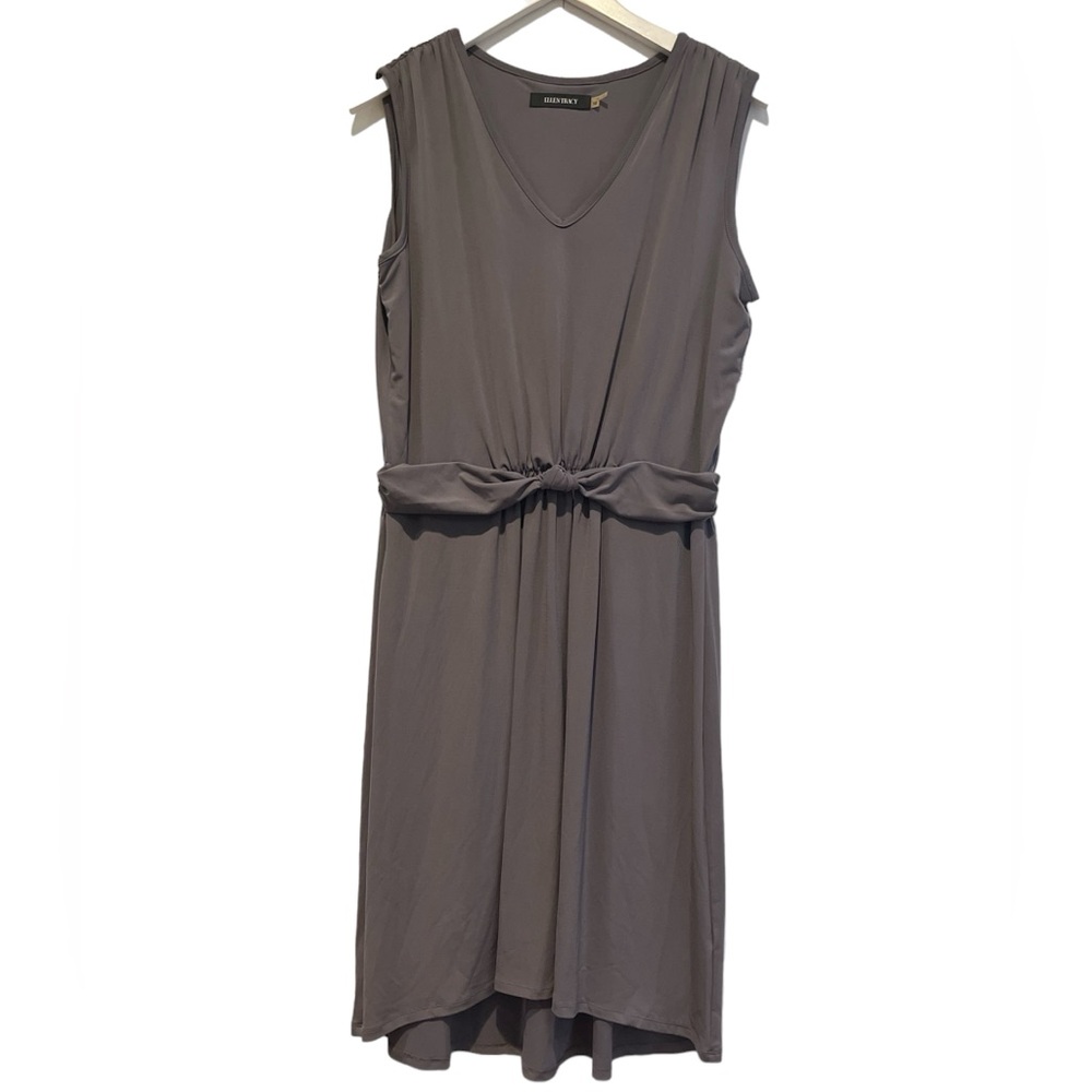 ELLEN TRACY Gray Sleeveless Sheath Ruched Elastic Waist Dress Size 12 NWT
